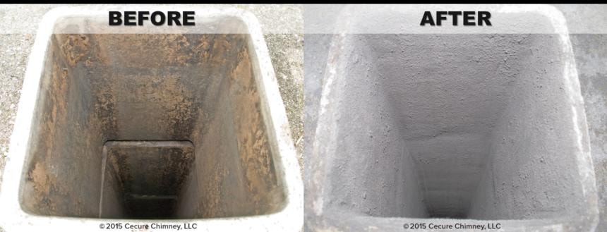 HeatShield chimney liner repair before-and-after comparison
